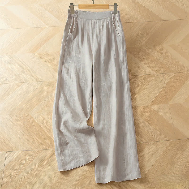 Buddha Stones Pantalon long à jambes larges et taille haute élastique pour femme, avec poches latérales, idéal pour le printemps - Beige - US8-10，UK/AU12-14，EU40-42 (2XL) - image 14