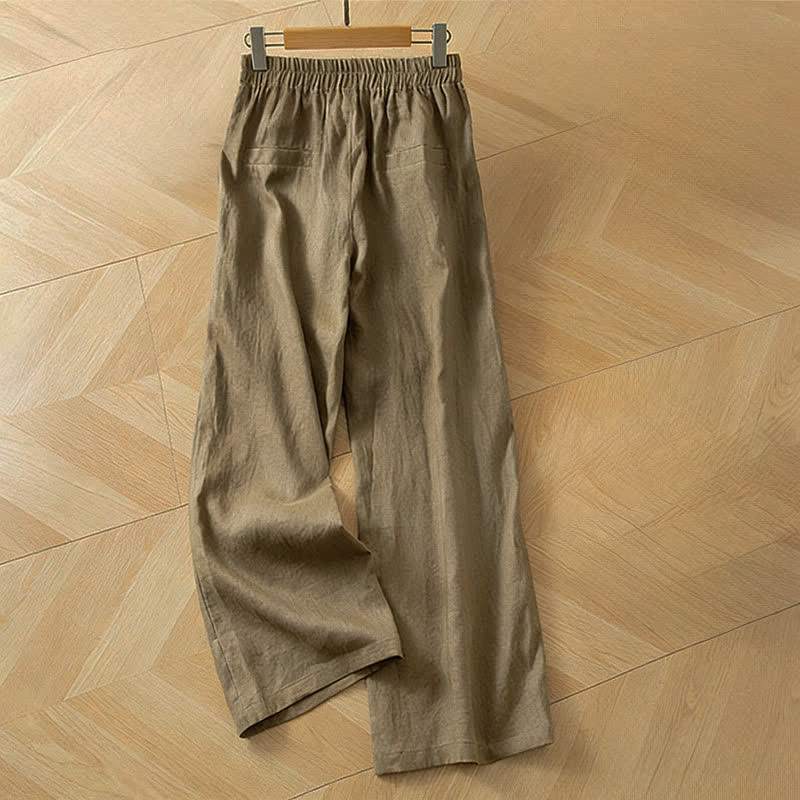 Buddha Stones Pantalon long à jambes larges et taille haute élastique pour femme, avec poches latérales, idéal pour le printemps - image 1