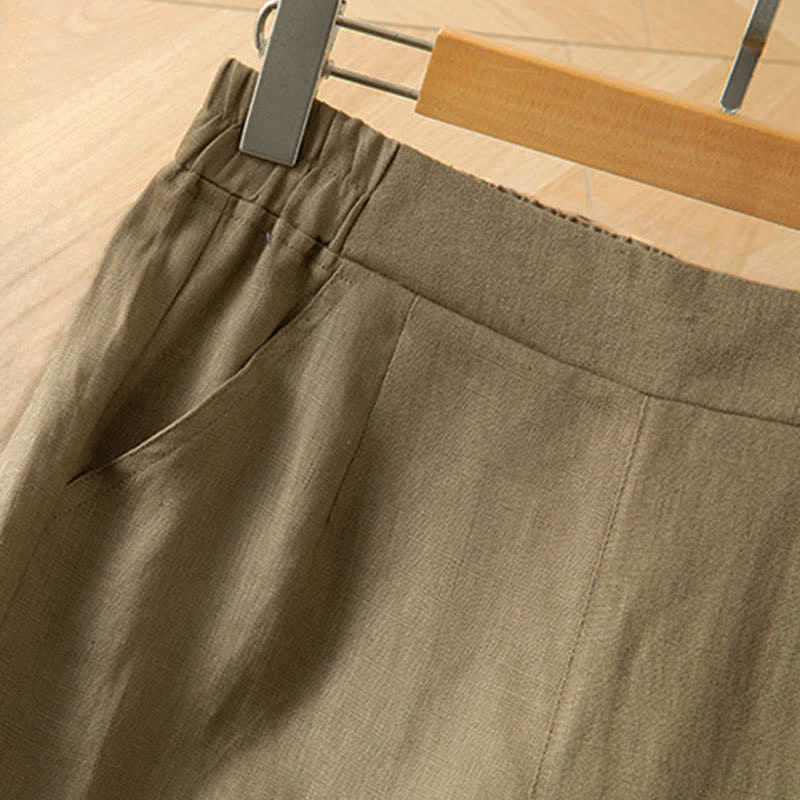 Buddha Stones Pantalon long à jambes larges et taille haute élastique pour femme, avec poches latérales, idéal pour le printemps - image 4
