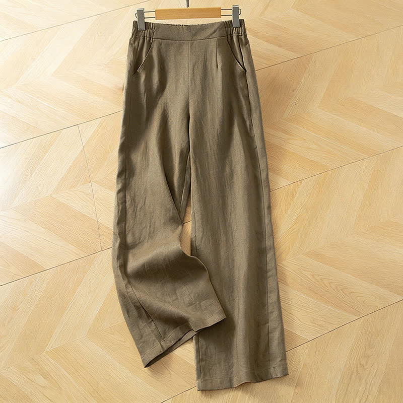 Buddha Stones Pantalon long à jambes larges et taille haute élastique pour femme, avec poches latérales, idéal pour le printemps - DarkGoldenrod - US8-10，UK/AU12-14，EU40-42 (2XL) - image 0
