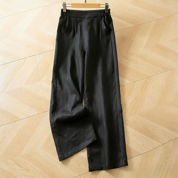 Buddha Stones Pantalon long à jambes larges et taille haute élastique pour femme, avec poches latérales, idéal pour le printemps - Noir - US8-10，UK/AU12-14，EU40-42 (2XL) - image 28