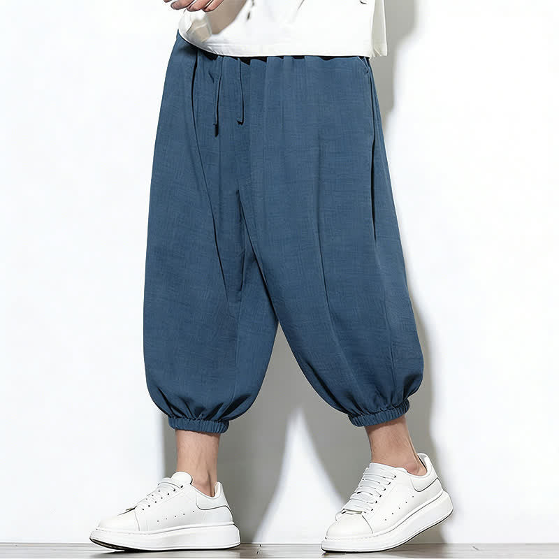 Buddha Stones Pantalon Capri harem pour homme, couleur unie, style printemps, cordon de serrage élastique - image 41
