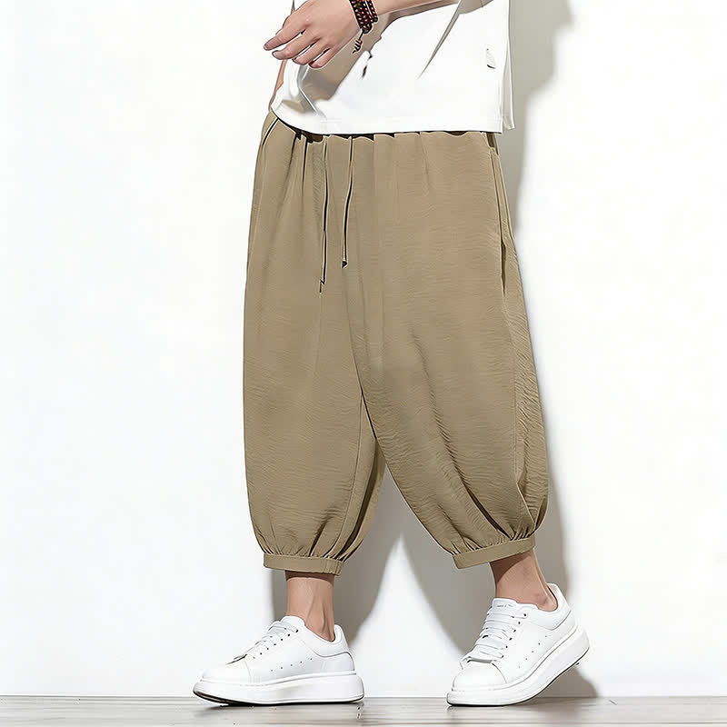 Buddha Stones Pantalon Capri harem pour homme, couleur unie, style printemps, cordon de serrage élastique - Tanné - US/UK/AU46，EU56 (5XL) - image 28
