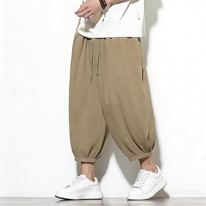 Buddha Stones Pantalon Capri harem pour homme, couleur unie, style printemps, cordon de serrage élastique - Tanné - US/UK/AU46，EU56 (5XL) - image 28