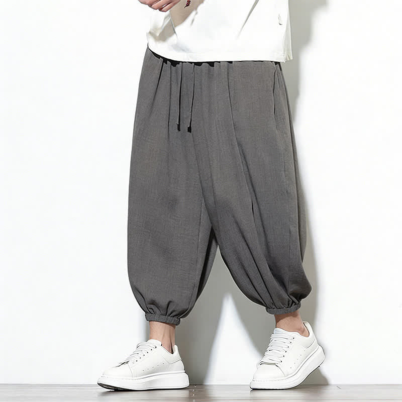 Buddha Stones Pantalon Capri harem pour homme, couleur unie, style printemps, cordon de serrage élastique - image 13