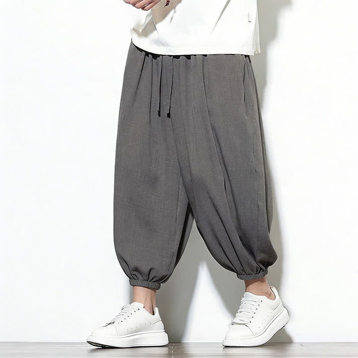 Buddha Stones Pantalon Capri harem pour homme, couleur unie, style printemps, cordon de serrage élastique - image 13