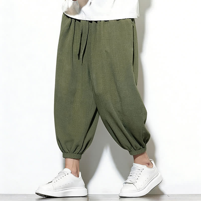 Buddha Stones Pantalon Capri harem pour homme, couleur unie, style printemps, cordon de serrage élastique - image 7