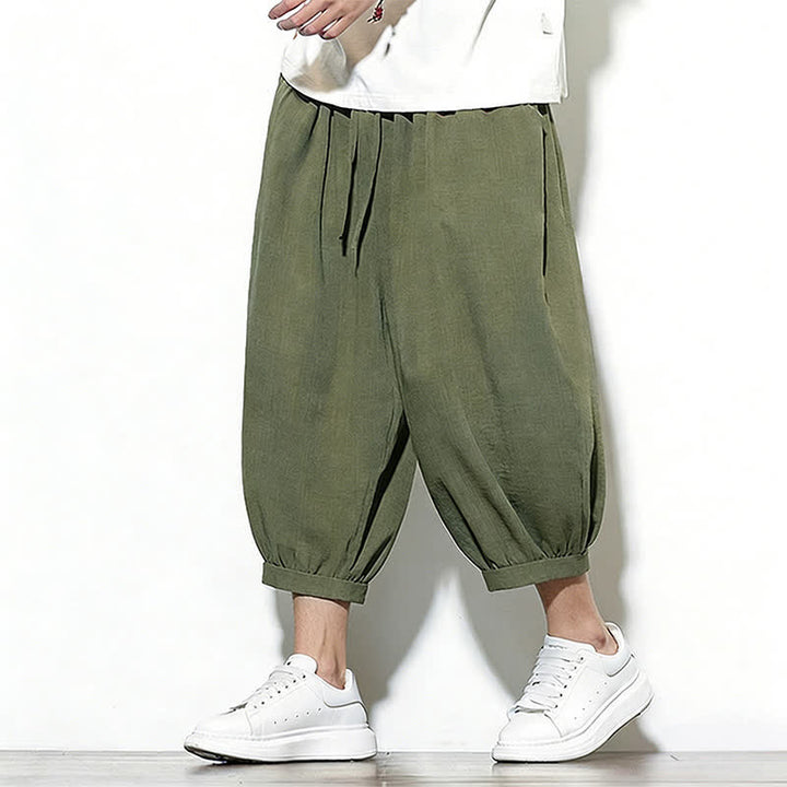 Buddha Stones Pantalon Capri harem pour homme, couleur unie, style printemps, cordon de serrage élastique - image 1