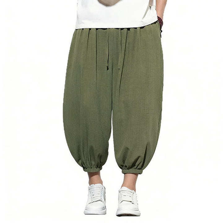 Buddha Stones Pantalon Capri harem pour homme, couleur unie, style printemps, cordon de serrage élastique - image 8