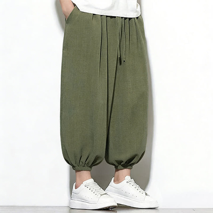 Buddha Stones Pantalon Capri harem pour homme, couleur unie, style printemps, cordon de serrage élastique - image 2