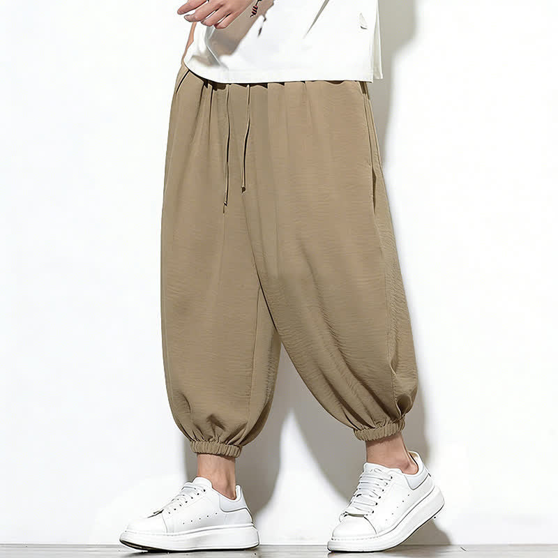 Buddha Stones Pantalon Capri harem pour homme, couleur unie, style printemps, cordon de serrage élastique - image 32