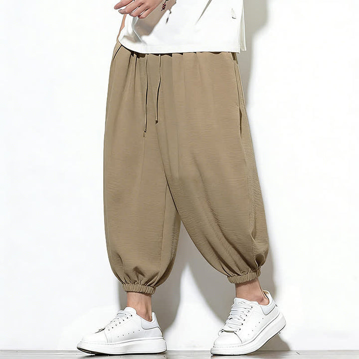 Buddha Stones Pantalon Capri harem pour homme, couleur unie, style printemps, cordon de serrage élastique - image 32