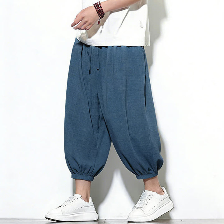 Buddha Stones Pantalon Capri harem pour homme, couleur unie, style printemps, cordon de serrage élastique - SteelBlue - US/UK/AU46，EU56 (5XL) - image 37
