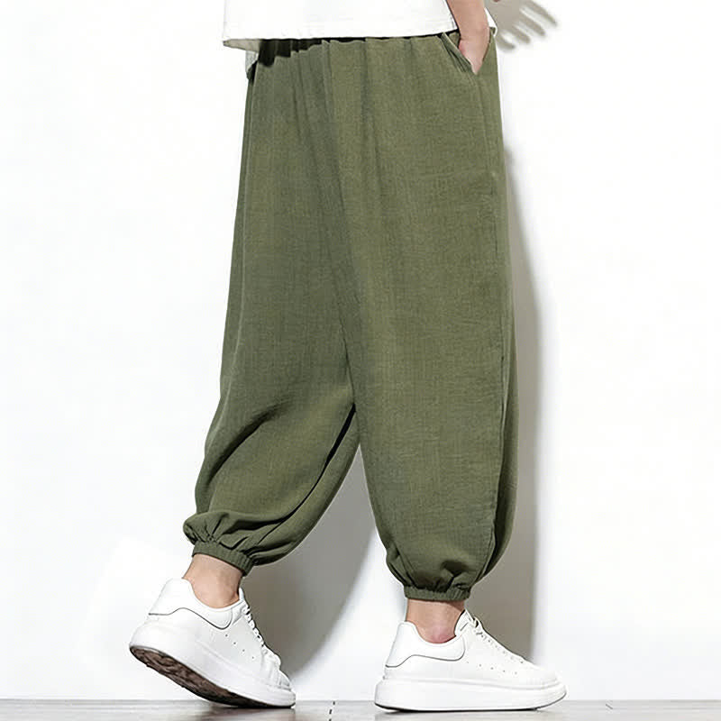 Buddha Stones Pantalon Capri harem pour homme, couleur unie, style printemps, cordon de serrage élastique - image 4