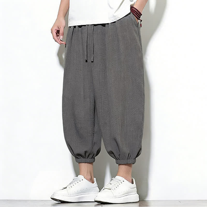 Buddha Stones Pantalon Capri harem pour homme, couleur unie, style printemps, cordon de serrage élastique - image 10