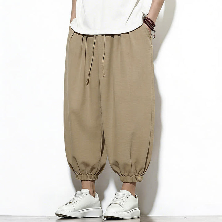 Buddha Stones Pantalon Capri harem pour homme, couleur unie, style printemps, cordon de serrage élastique - image 34