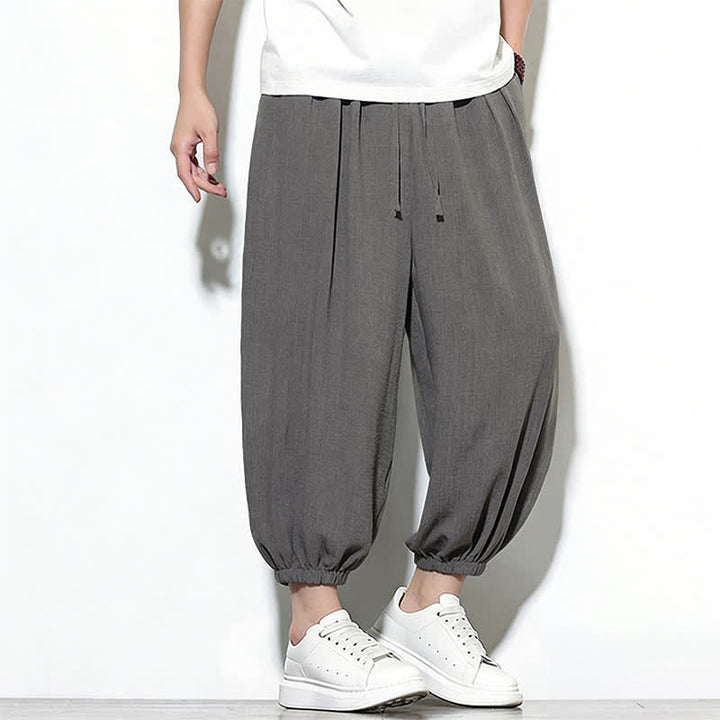Buddha Stones Pantalon Capri harem pour homme, couleur unie, style printemps, cordon de serrage élastique - image 17