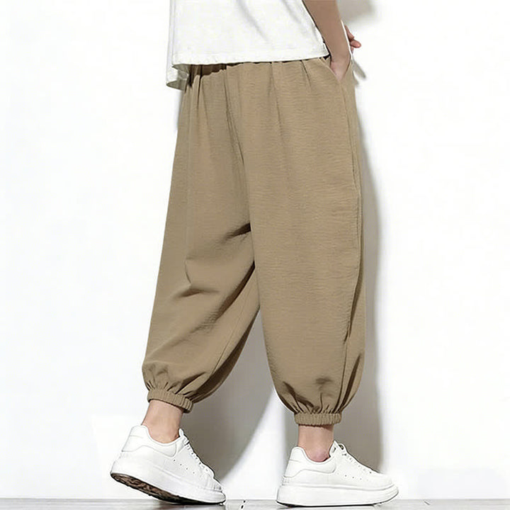 Buddha Stones Pantalon Capri harem pour homme, couleur unie, style printemps, cordon de serrage élastique - image 31