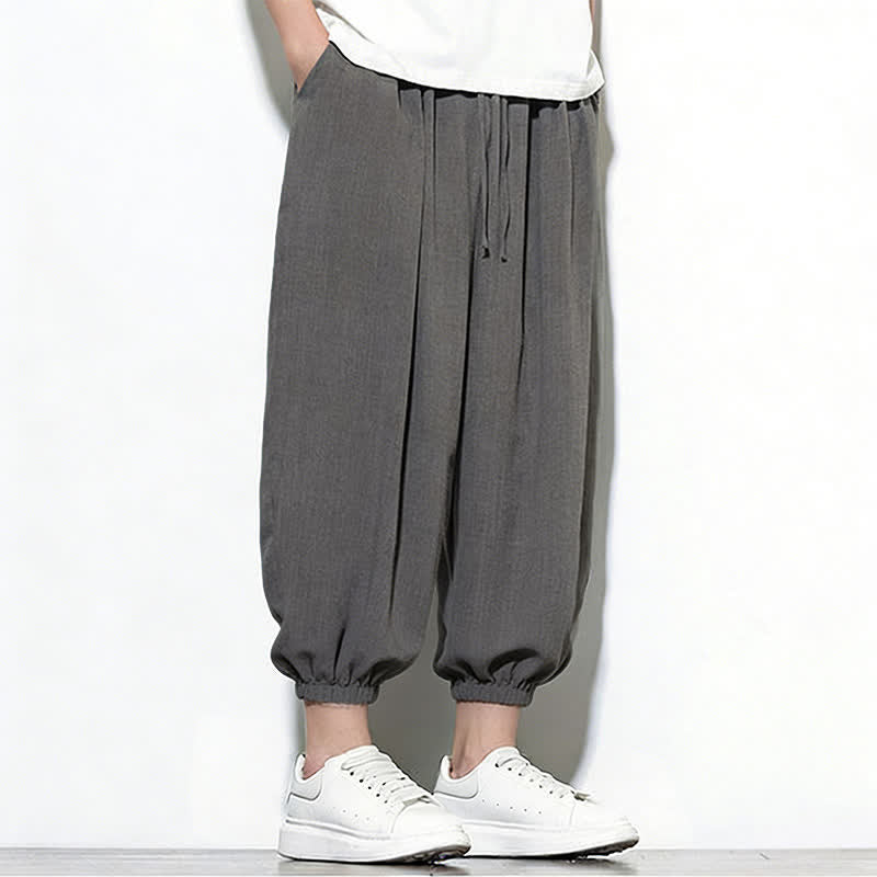 Buddha Stones Pantalon Capri harem pour homme, couleur unie, style printemps, cordon de serrage élastique - image 16