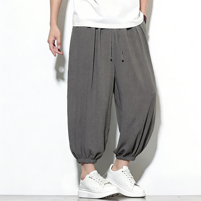 Buddha Stones Pantalon Capri harem pour homme, couleur unie, style printemps, cordon de serrage élastique - image 17