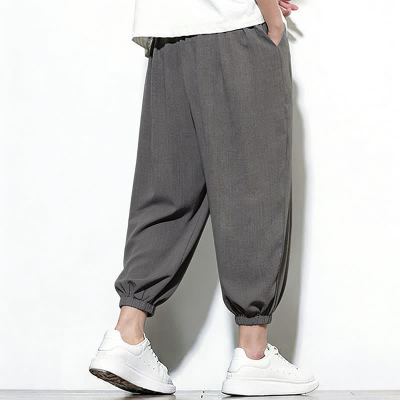 Buddha Stones Pantalon Capri harem pour homme, couleur unie, style printemps, cordon de serrage élastique - image 14