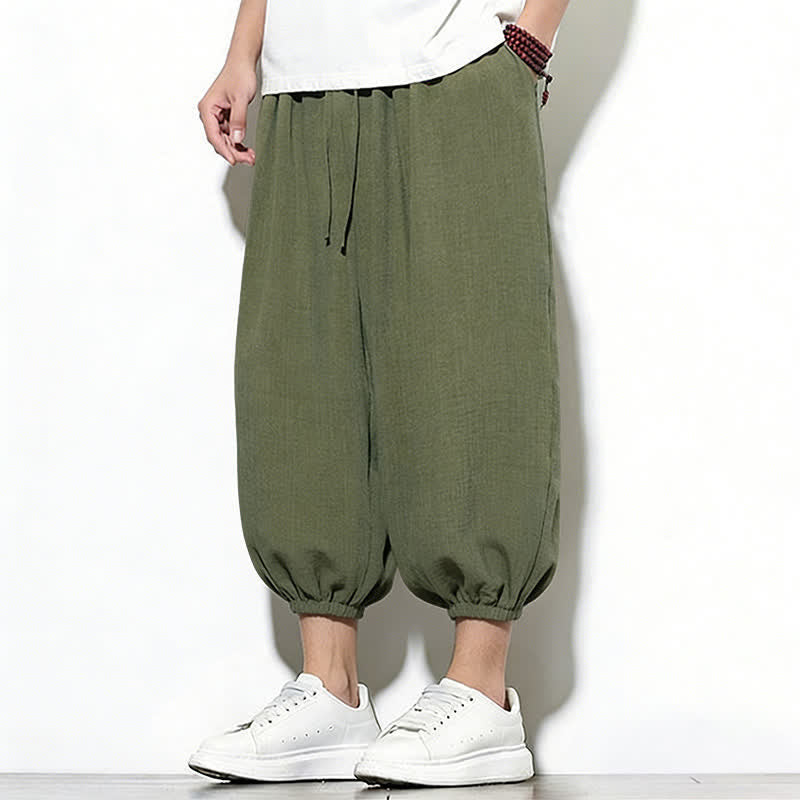 Buddha Stones Pantalon Capri harem pour homme, couleur unie, style printemps, cordon de serrage élastique - image 3