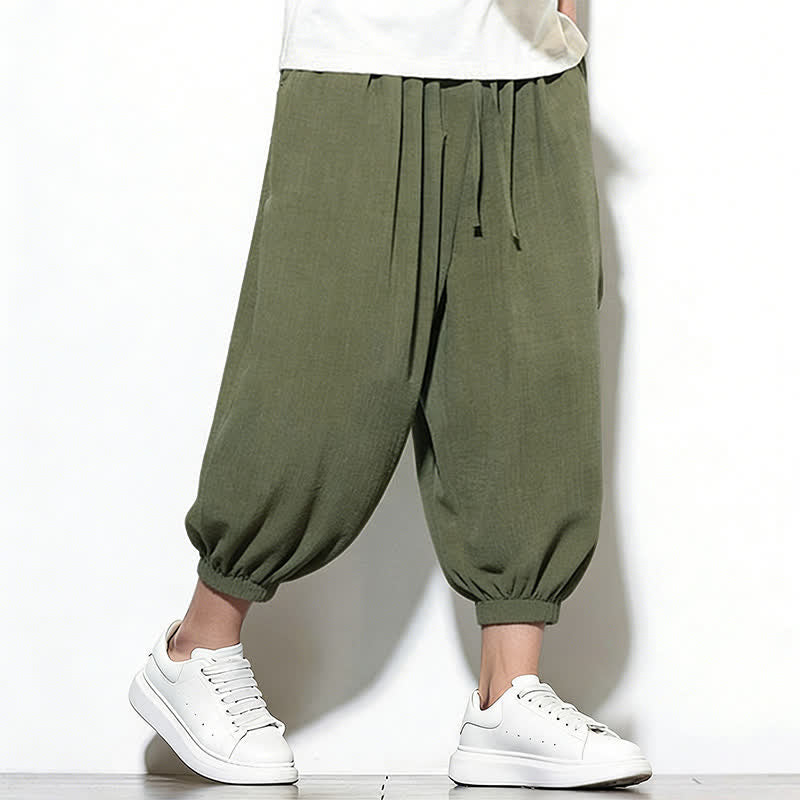 Buddha Stones Pantalon Capri harem pour homme, couleur unie, style printemps, cordon de serrage élastique - image 6
