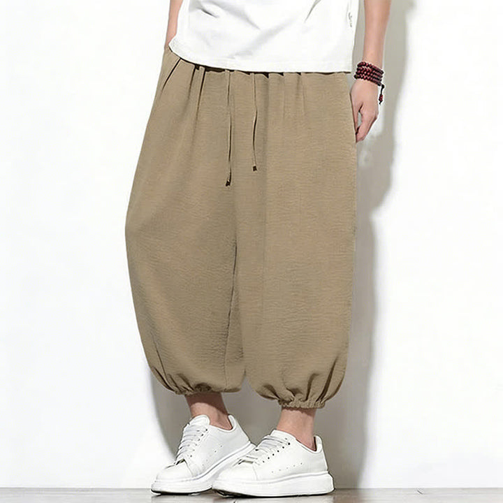 Buddha Stones Pantalon Capri harem pour homme, couleur unie, style printemps, cordon de serrage élastique - image 35