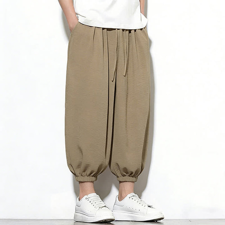Buddha Stones Pantalon Capri harem pour homme, couleur unie, style printemps, cordon de serrage élastique - image 36