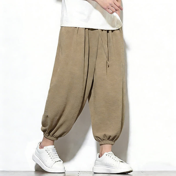 Buddha Stones Pantalon Capri harem pour homme, couleur unie, style printemps, cordon de serrage élastique - image 33