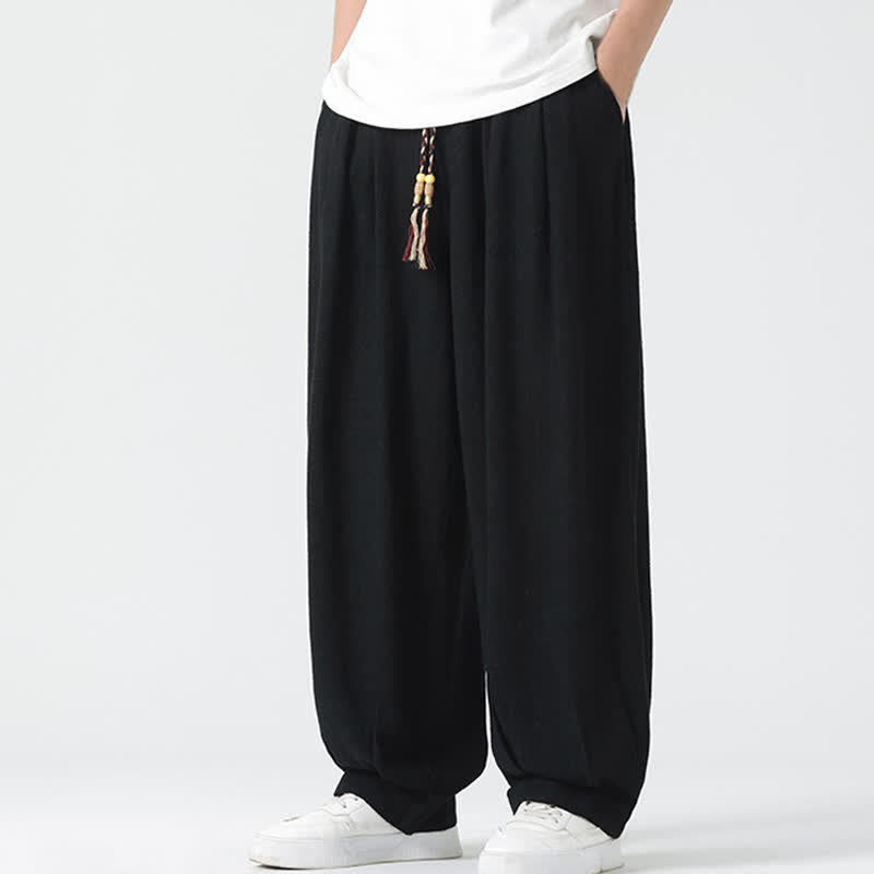 Buddha Stones Pantalon d'été pour homme, coupe droite, longueur cheville, cordon de serrage, couleur unie - Noir - US/UK/AU46，EU56 (5XL) - image 17