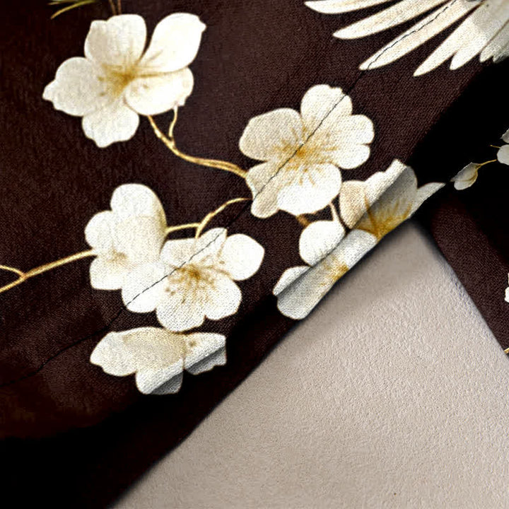 Buddha Stones Pantalon pour femme en pur coton à motif de fleurs de prunier et taille élastique, avec poches - image 6