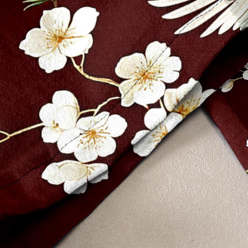 Buddha Stones Pantalon pour femme en pur coton à motif de fleurs de prunier et taille élastique, avec poches - image 10