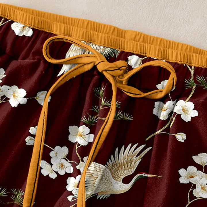Buddha Stones Pantalon pour femme en pur coton à motif de fleurs de prunier et taille élastique, avec poches - image 9