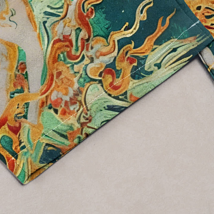 Buddha Stones Pantalon femme en pur coton à cordon de serrage, motif fleurs de prunier et cerf, avec poches - image 4