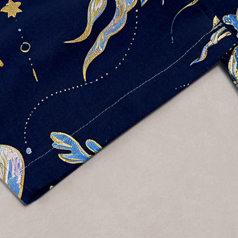 Buddha Stones Pantalon pour femme en pur coton à motif méduse, taille élastique et poches - image 1