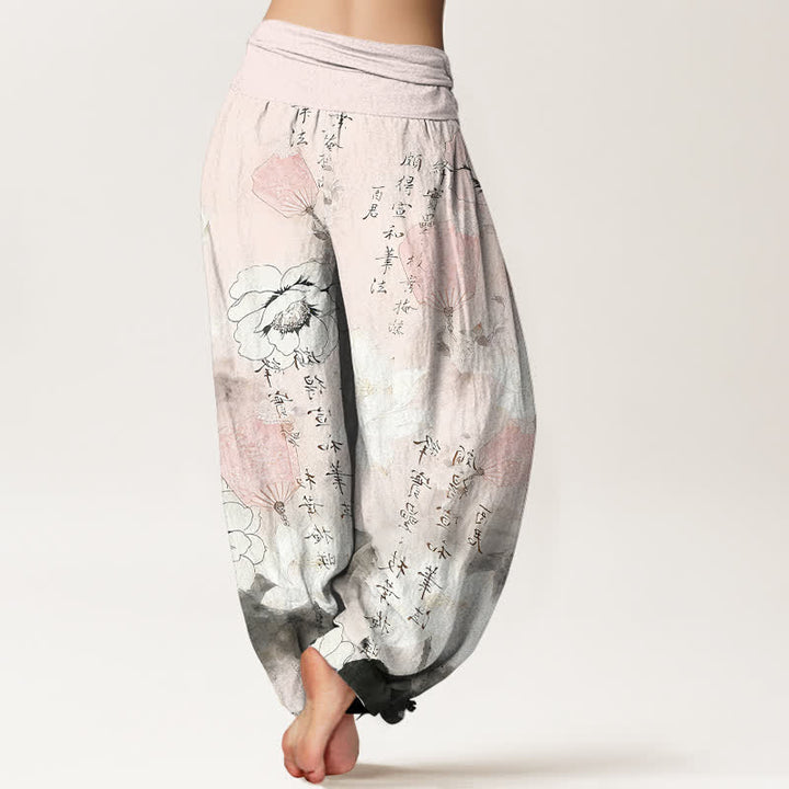Buddha Stones Pantalon harem pour femme en pur coton avec motif de lotus et calligraphie. - image 9