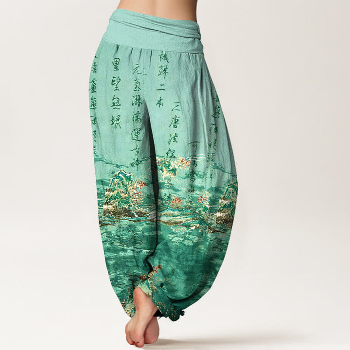 Buddha Stones Pantalon harem taille haute en pur coton à motif calligraphie dégradée - image 6