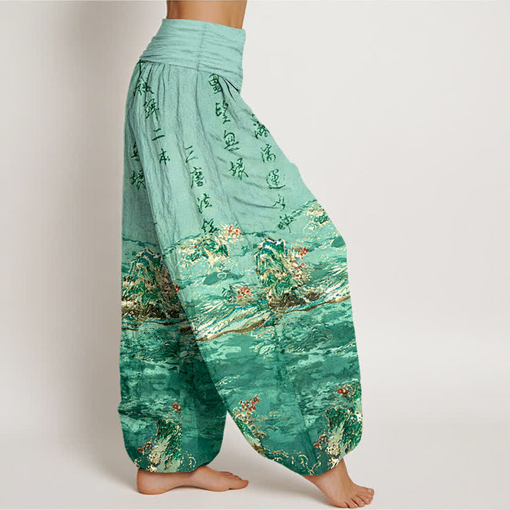 Buddha Stones Pantalon harem taille haute en pur coton à motif calligraphie dégradée - image 7