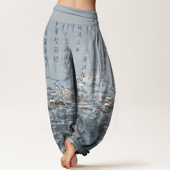Buddha Stones Pantalon harem taille haute en pur coton à motif calligraphie dégradée - image 9
