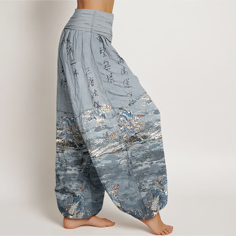 Buddha Stones Pantalon harem taille haute en pur coton à motif calligraphie dégradée - image 10