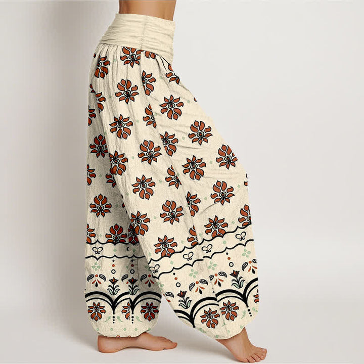 Buddha Stones Pantalon harem taille haute élastique en pur coton à motif floral pour femme - image 2