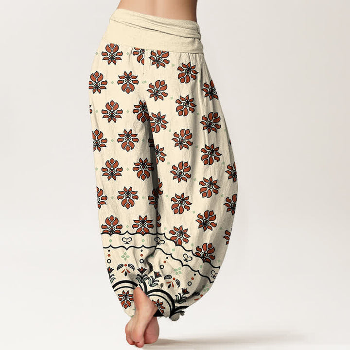 Buddha Stones Pantalon harem taille haute élastique en pur coton à motif floral pour femme - image 1
