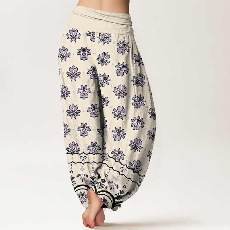 Buddha Stones Pantalon harem taille haute élastique en pur coton à motif floral pour femme - image 6