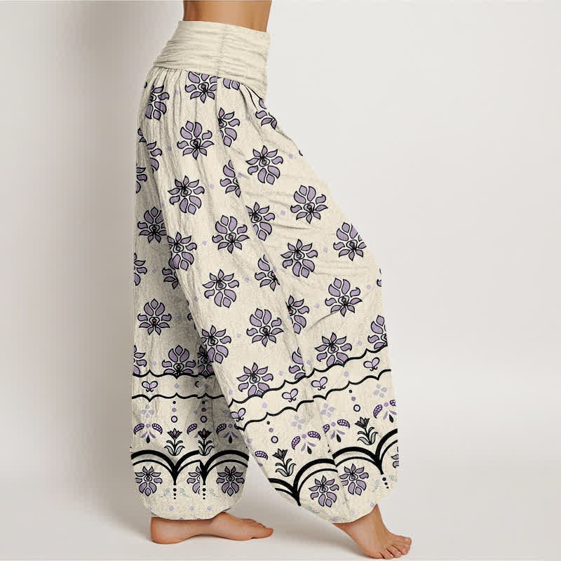 Buddha Stones Pantalon harem taille haute élastique en pur coton à motif floral pour femme - image 7