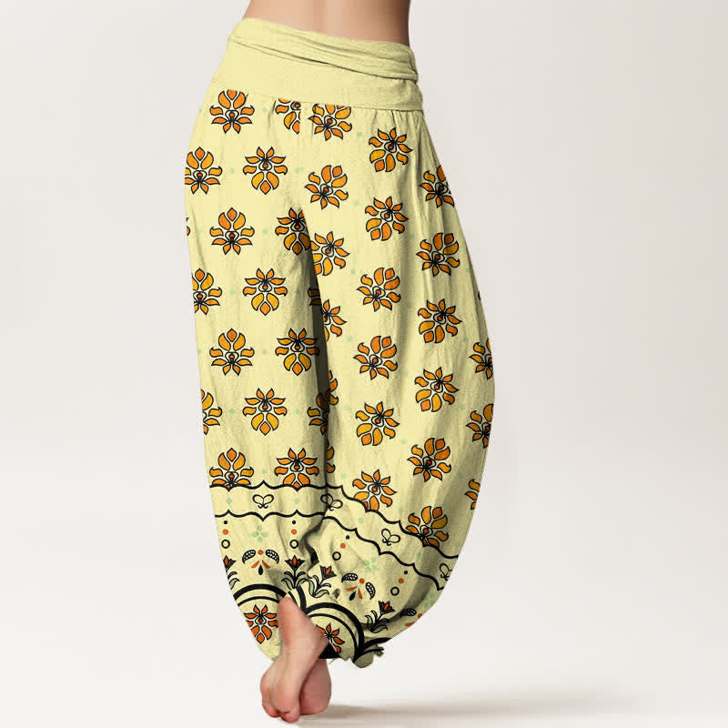 Buddha Stones Pantalon harem taille haute élastique en pur coton à motif floral pour femme - image 9