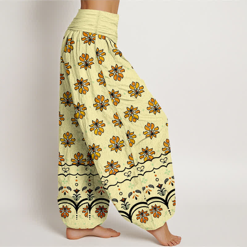 Buddha Stones Pantalon harem taille haute élastique en pur coton à motif floral pour femme - image 10