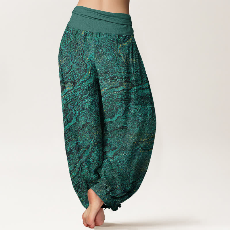 Buddha Stones Pantalon harem en pur coton pour femme, taille haute élastique Ripple - image 1