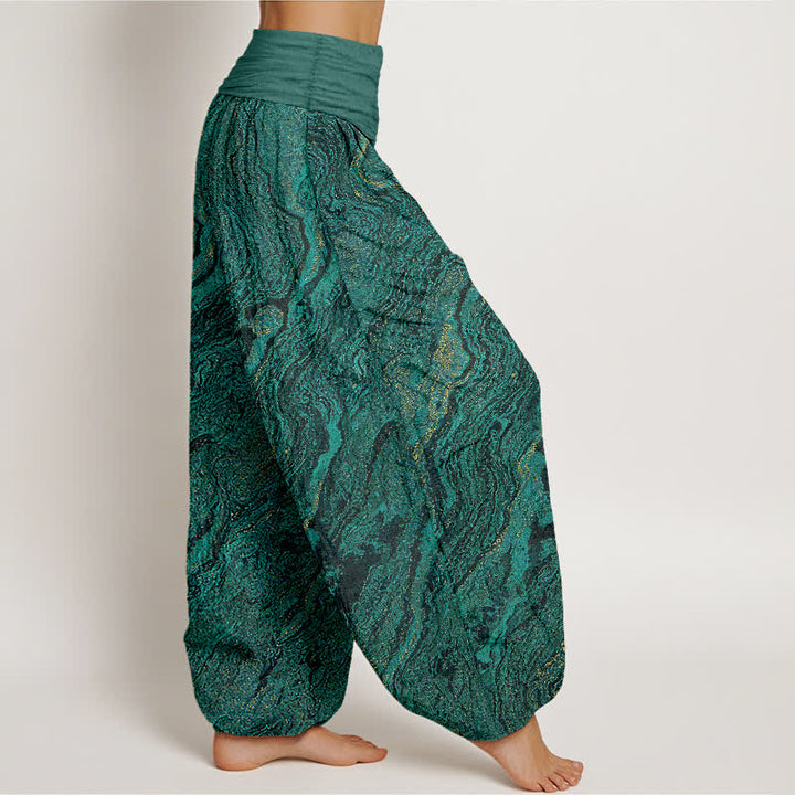 Buddha Stones Pantalon harem en pur coton pour femme, taille haute élastique Ripple - image 2