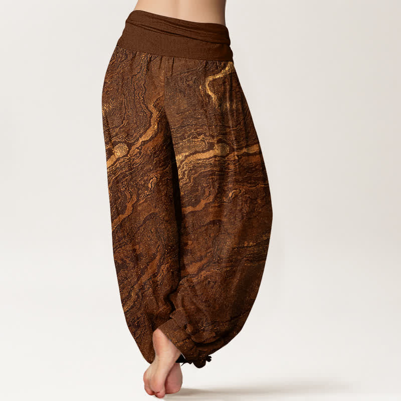 Buddha Stones Pantalon harem en pur coton pour femme, taille haute élastique Ripple - image 6
